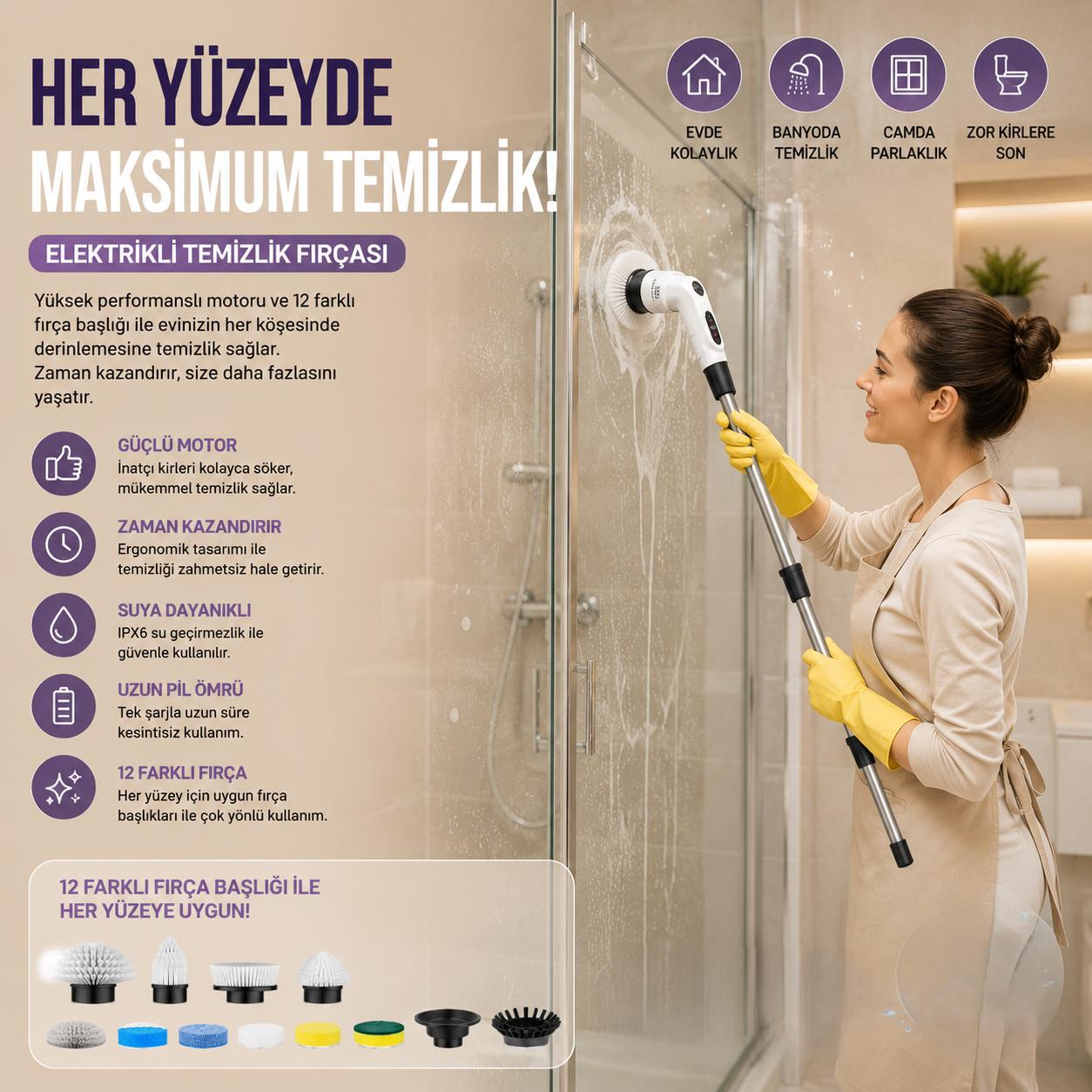 Elektrikli temizlik fırçası - duşakabin temizliği